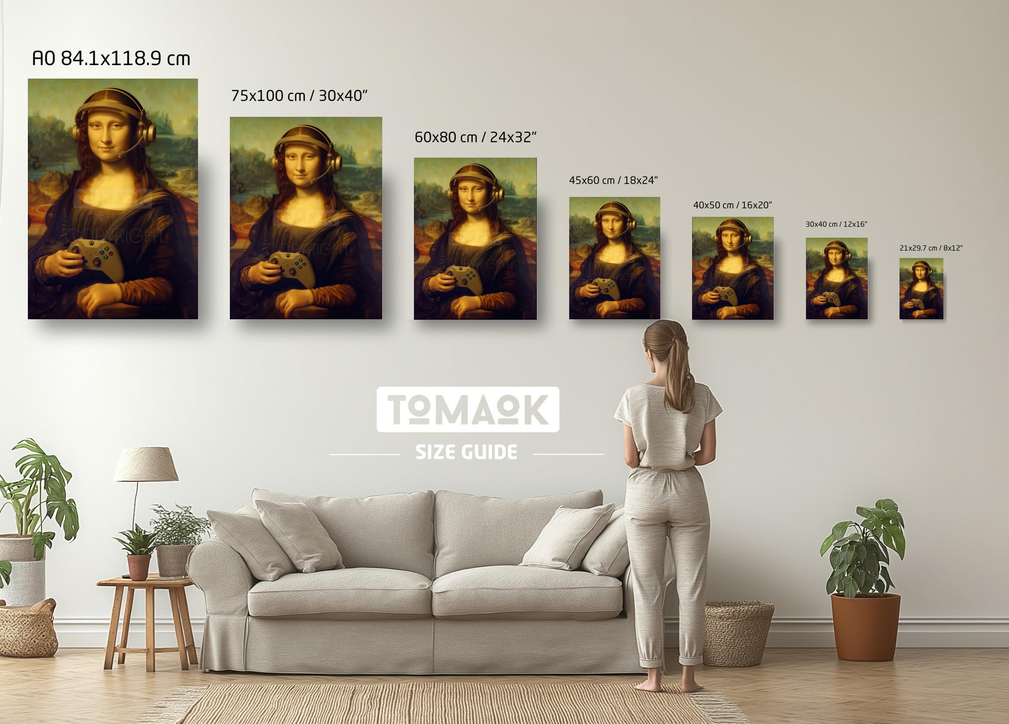 Poster Joconde Gaming, Leonardo De Vinci (cornice non fornita) Parodia Mona Lisa, tema Geek Playstation Xbbox, umorismo, decorazione da parete divertente, poster gamer umor rigolo (30 x 40 cm / 12 x
