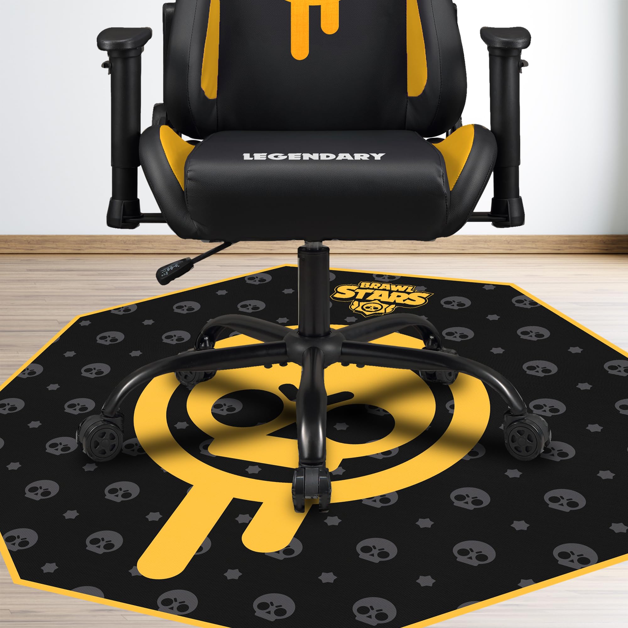 Tapis de Sol Gamer Brawl Stars Noir et Jaune, 100x100 cm, Protection Sol et Antidérapant - SUBSONIC | Licence Officielle. Tapis de protection de Sol et Parquet pour Chambre Gamer et Tapis de Chaise de Bureau – Facile à Nettoyer