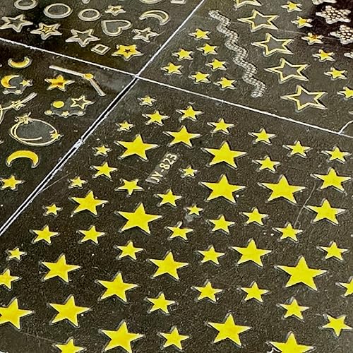 Miniatura 3 de 30 hojas de calcomanías doradas para arte de uñas, calcomanías adhesivas de flores de línea 3D, calcomanías de uñas autoadhesivas de estrellas,