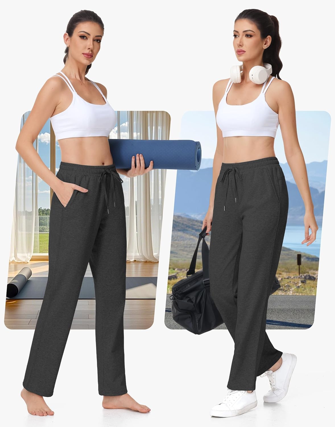 32"/34" Womens Tall Sweatpants Cotton Yoga Lounge Comfortable Athletic Open Bottom Pant for Tall Women with Pockets - Image 2