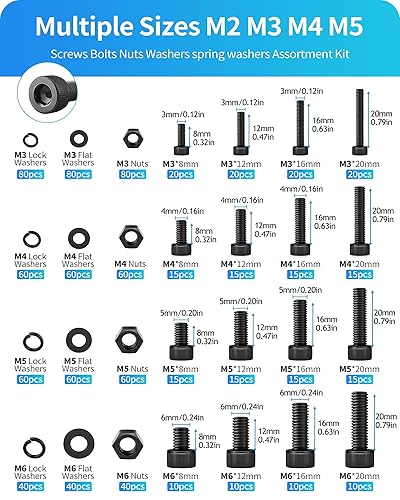 Miniatura 2 de Surtido de 960 tornillos métricos M3 M4 M5 M6, 16 tamaños de 0.315 a 0.787 pulgadas, tornillos de máquina de cabeza hexagonal chapados en zinc,