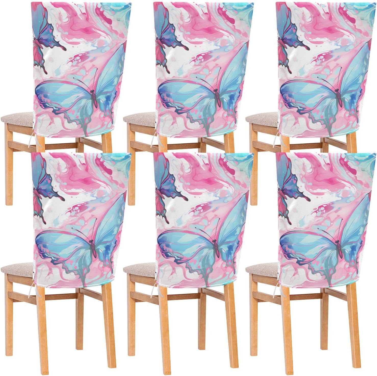 ALAZA Vintage Colorful Butterflies Chair Back Cover Set of 6, Washable Reusable Removable Chair Slipcovers Decorative Chair Cover for Home Kitchen Wedding Party