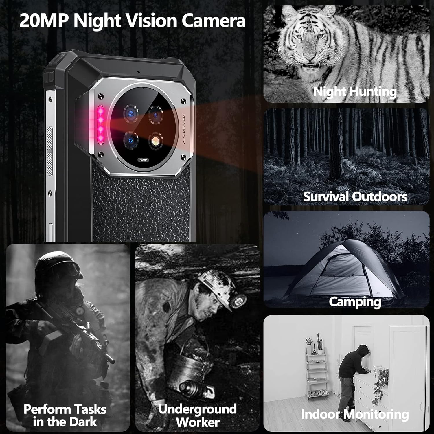 OUKITEL WP19 night vision camera in various scenarios