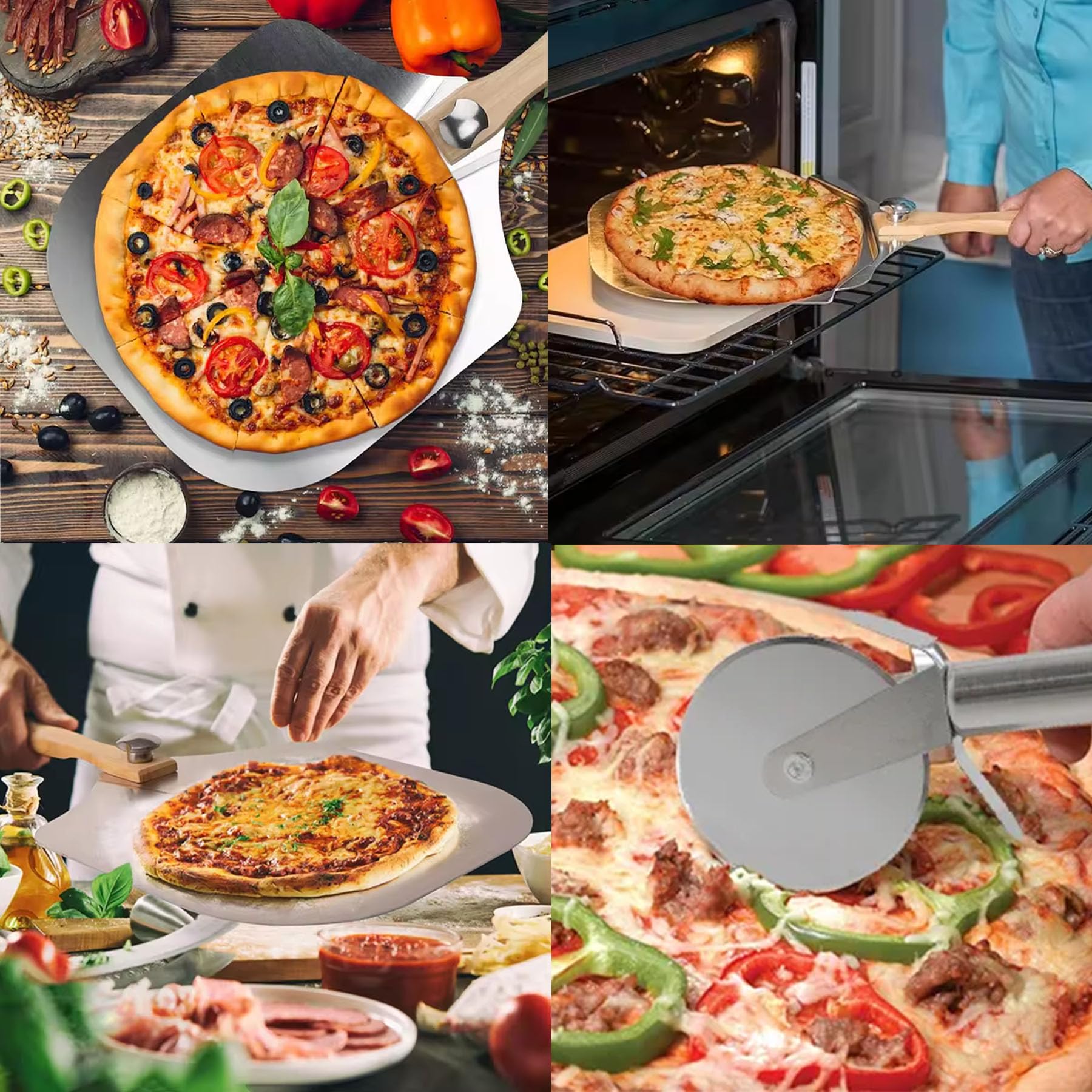 Pelle a Pizza 30 cm, Pelle Pizza avec Support en Aluminium de Grande Surface, plus Stable, Professionnelle Pelle à Pizza avec en Bois Pliable la Cuisson de Pizzas, Pain