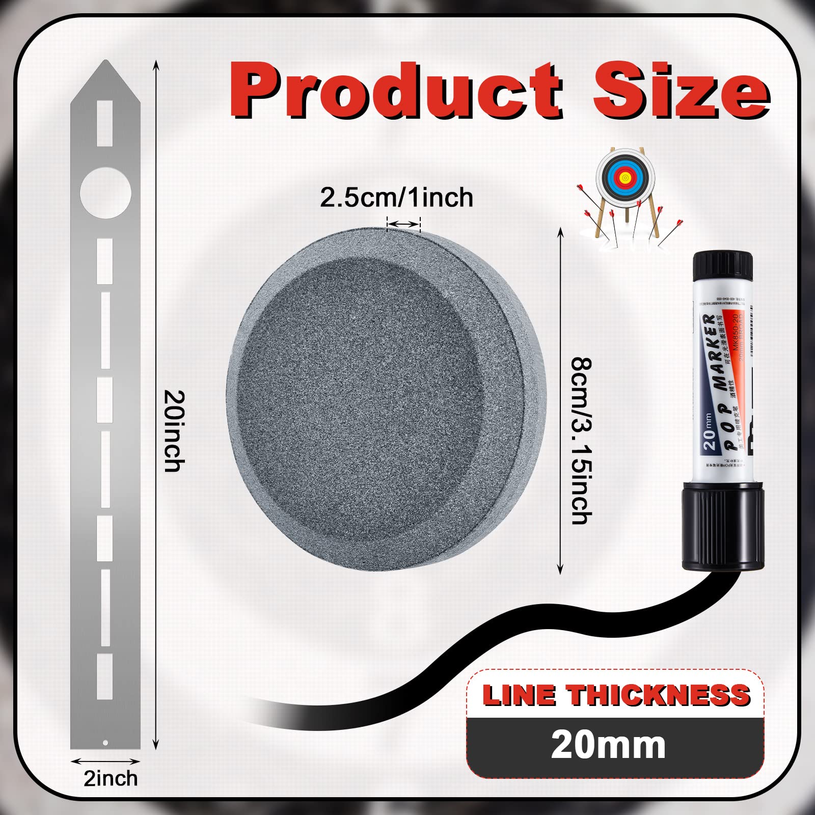 Axe Throwing Target Template Stencil, 3 Pieces Standard Markers and Sharpening Stone Multi Purpose Whetstone Blade Sharpener for Drawing Axe Throwing Target Template(Silver)