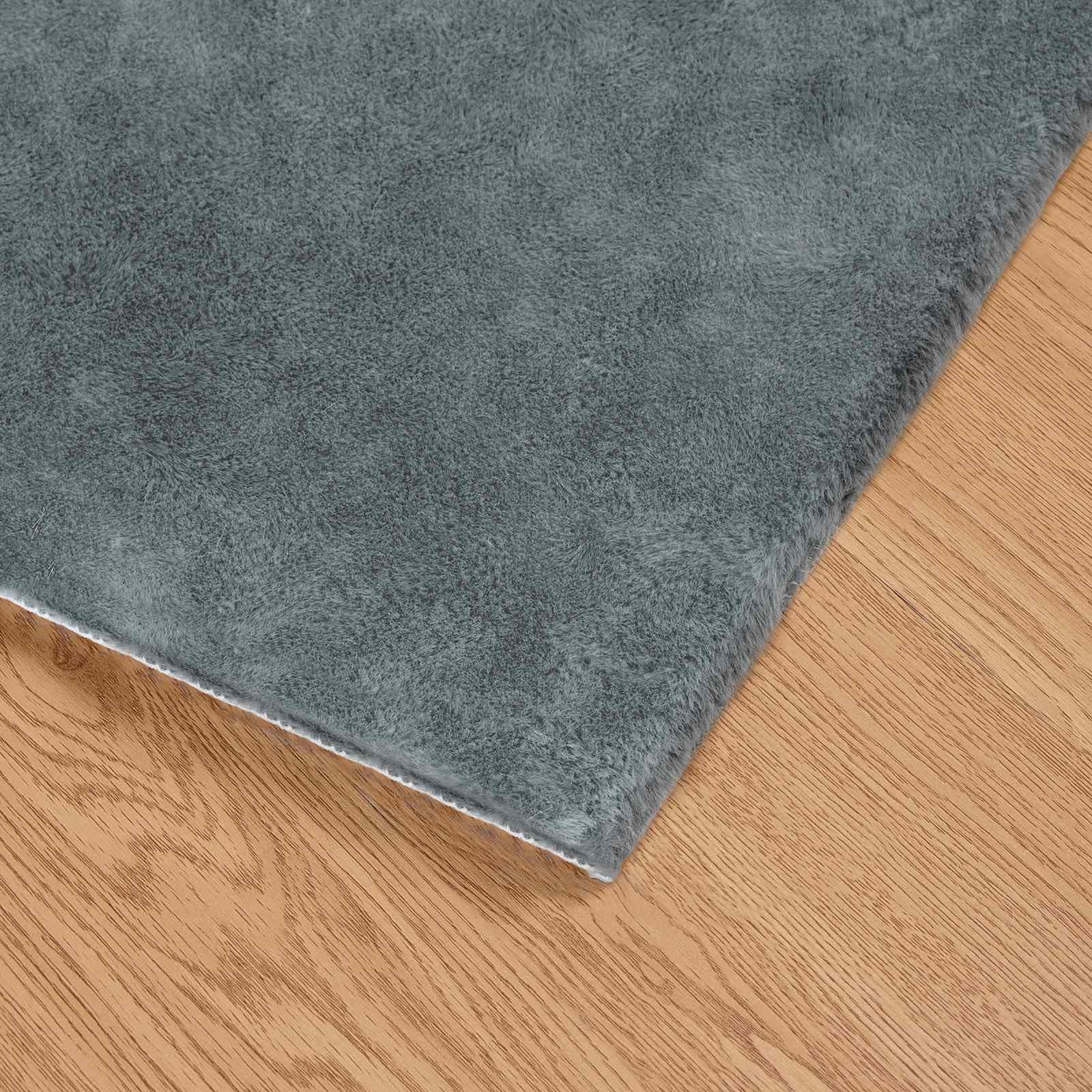 Kunstfell Teppich OLITE Kunstkaninchenfell Optik 120x170 cm Rechteckig, Weicher Teppich rutschfest für Wohnzimmer und Schlafzimmer, Fell-Haptik, Anthrazit