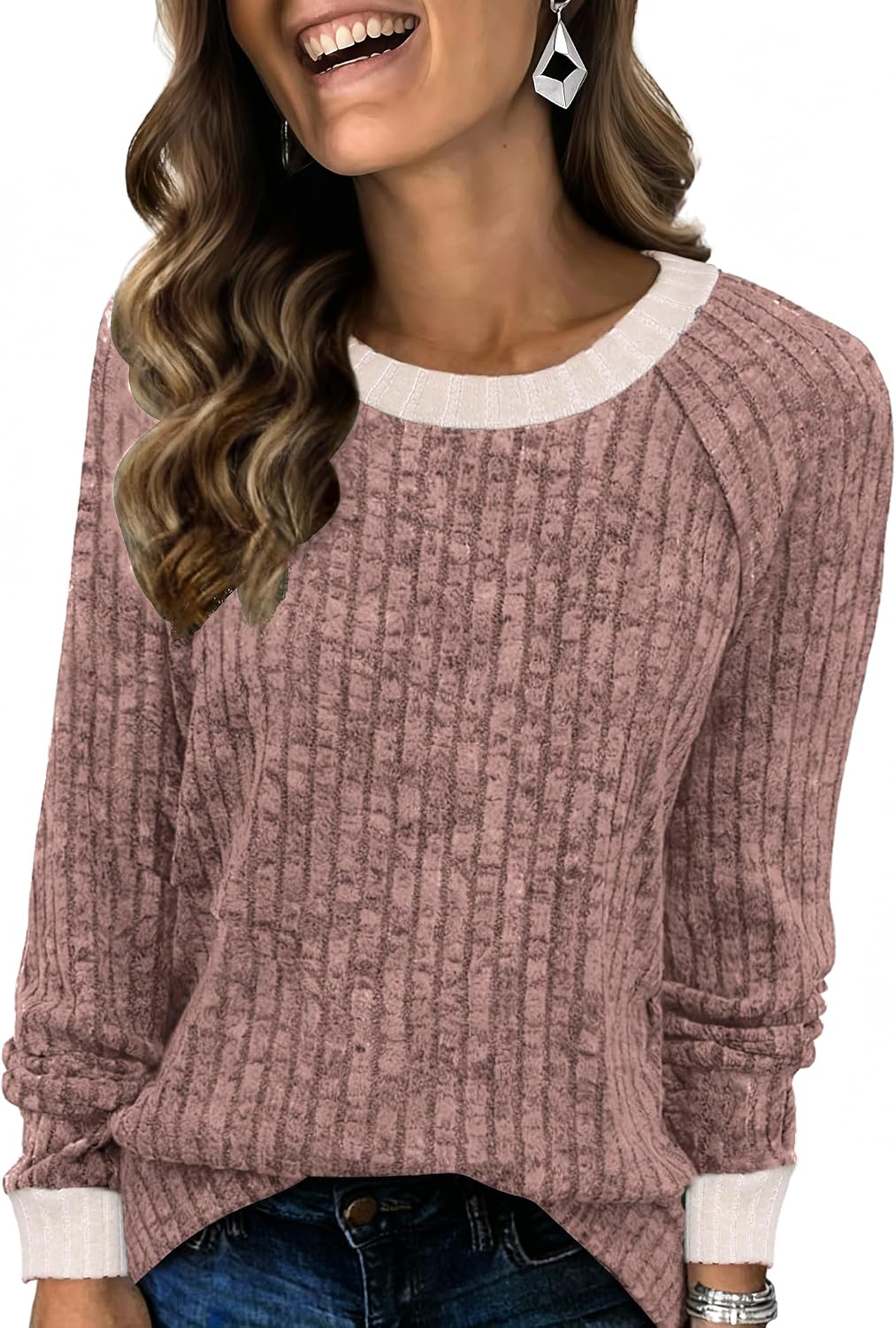 Memorose Long Sleeve Shirts for Women Casual Tunic Tops Lightweight Sweaters Loose Fit Color Block Outfits 2026