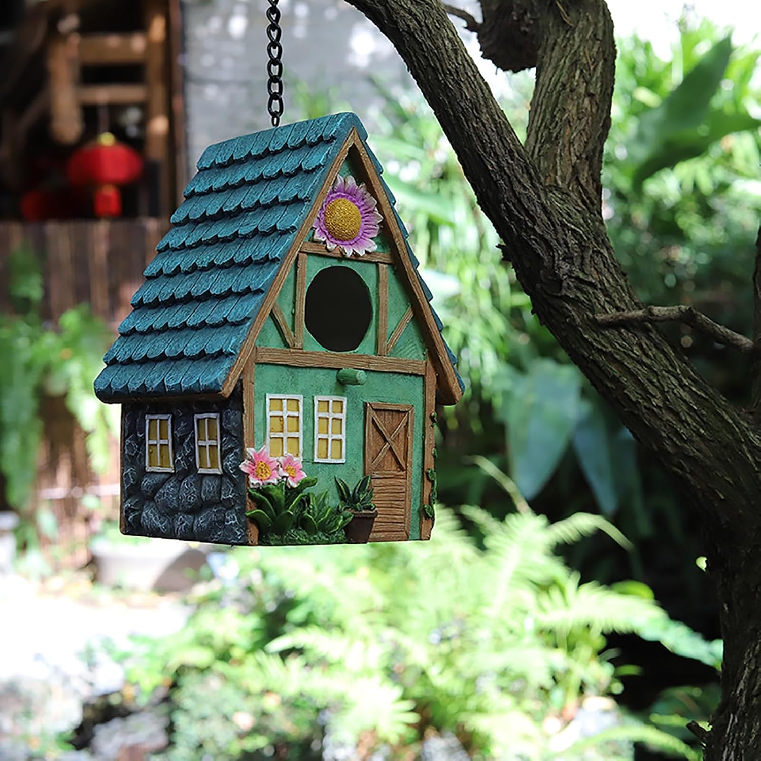 WUWEOT Garden Bird House for Outdoors, Clearance Hanging Bird Nest, Colorful Decorative Cute Resin Birdhouses for Outside Indoors Garden Backyard Decor, Gift for Bird Lovers