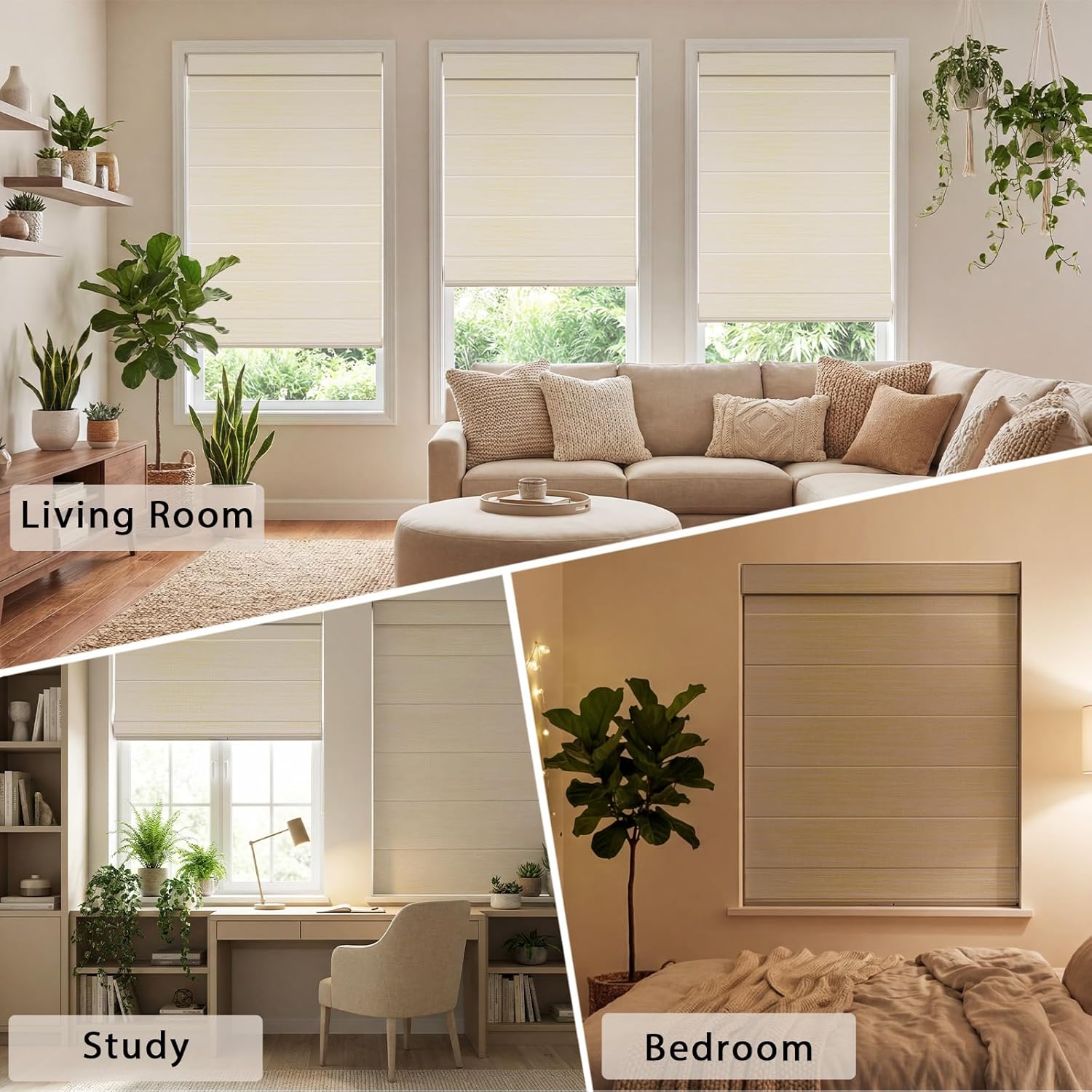 Artpuch No Drill Cordless Roman Shades for Windows, 34" W x 64" H Blackout Window Shades with UV Protection, Privacy Roman Window Blinds for Bedroom Living Room Indoor Home Office, Beige