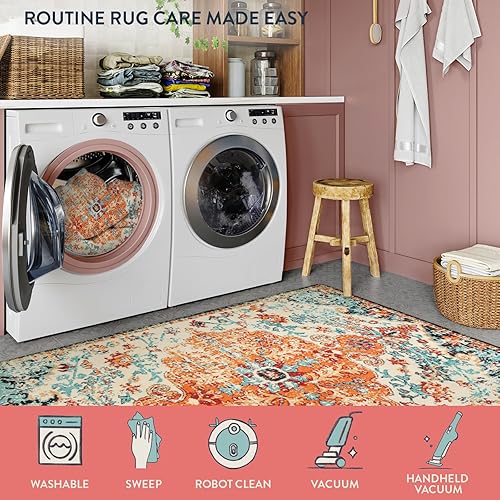 Miniatura 33 de Lahome Alfombra bohemia con medallón floral de 3 x 5 pies, suave, impresa, para baño, cocina, entrada, vestíbulo, vintage, antideslizante, lavable