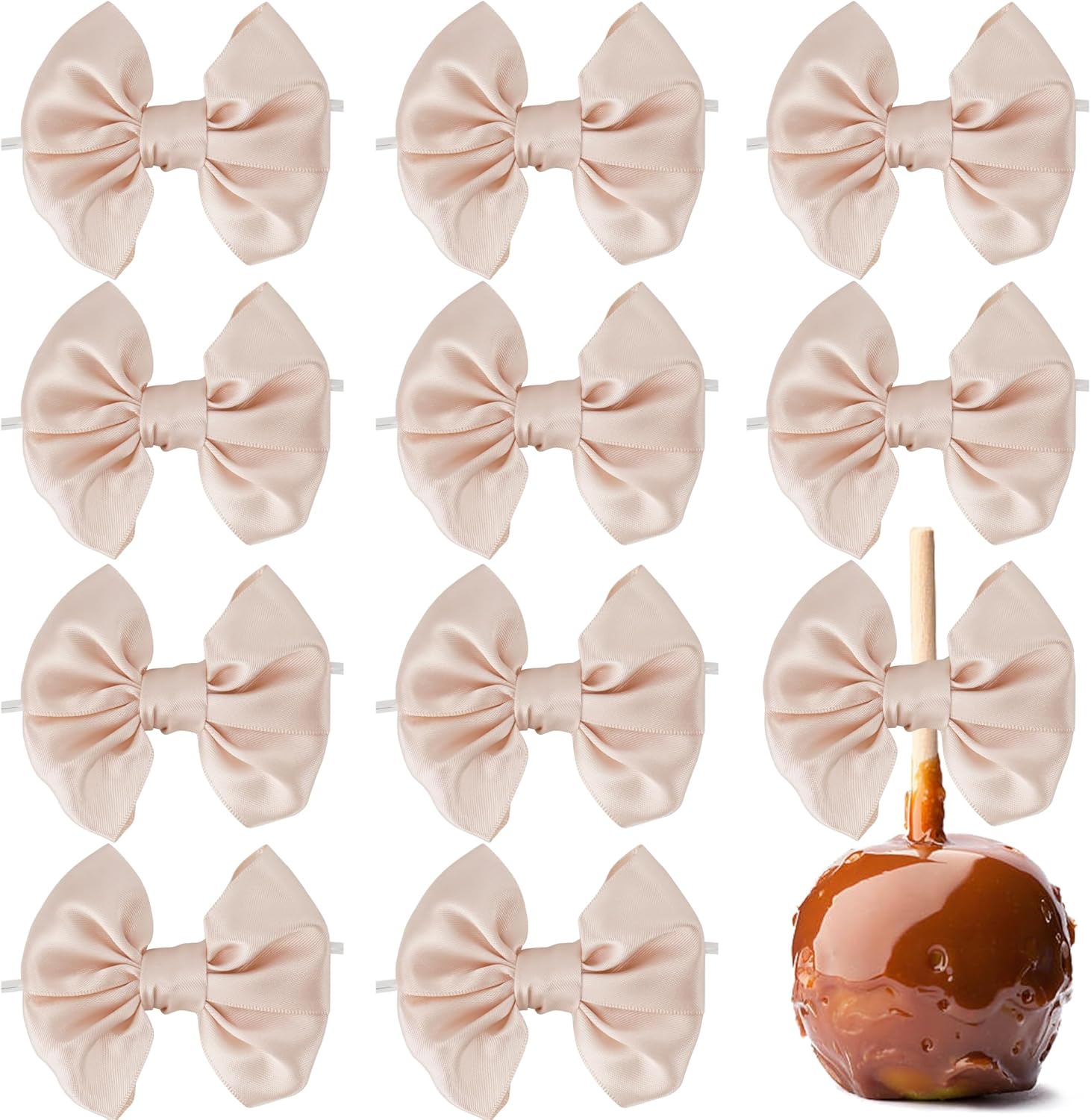 AIMUDI Rose Gold Satin Ribbon Twist Tie Bows for Treat Bags 3.5" Pink Bows for Crafts Small Bows for Gift Wrapping Premade Bows for Cake Pops Candy Apple Wedding Favors Bridal Shower Decor -24 Counts