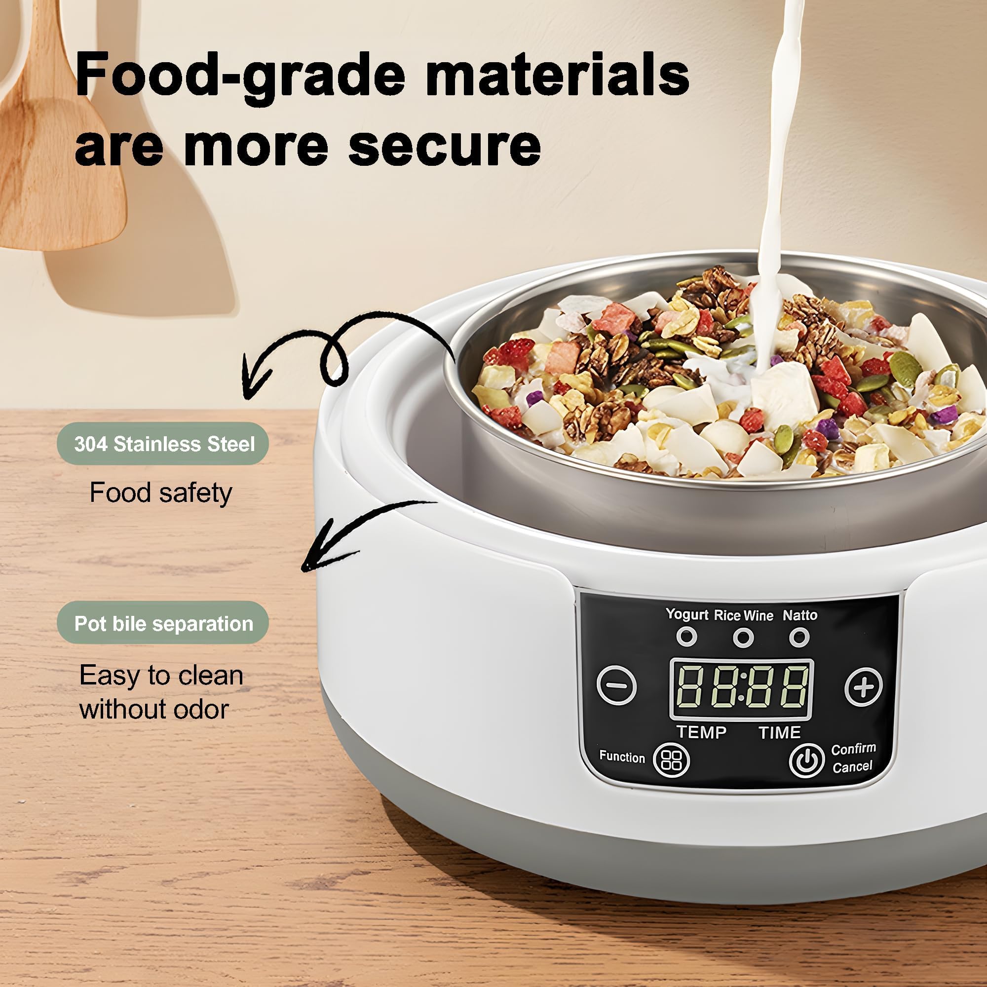 Máquina de yogurt digital con pantalla LCD, control de temperatura, temporizador de 36 horas para yogur casero y alimentos fermentados