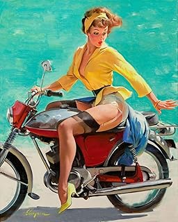 MAGNET 1956 Elvgren Motorcycle Pin-Up Girl Skirting The Issue Upskirt Magnet Vinyl Magnetic Sheet for Lockers, Cars, Signs, refrigerator 5"