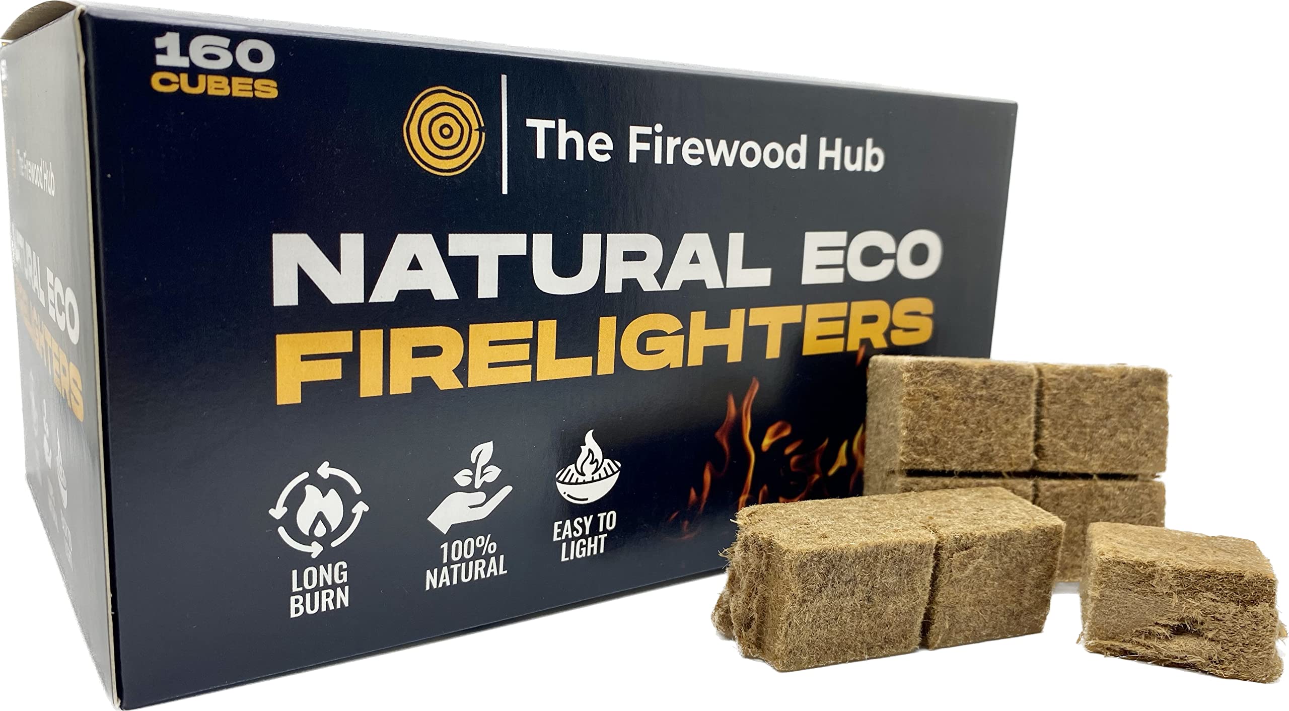 160 Eco-Friendly Natural Wood Firelighters - Sustainable Wood Fiber Fire-starters Perfect for Wood Burners, Fire Pits, Pizza Ovens, Charcoal and Barbecue Fires
