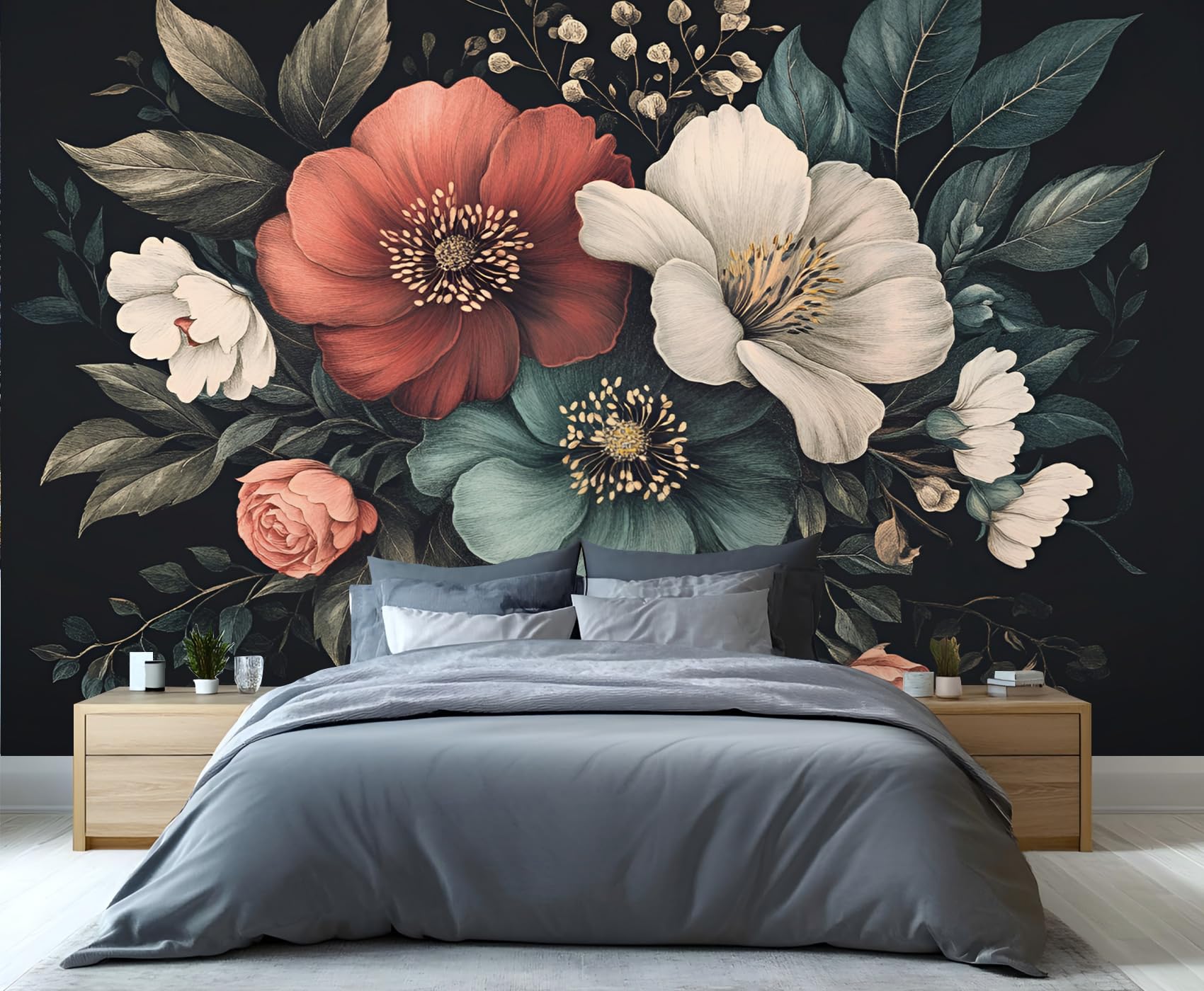 YXQAIED Floral Wallpaper, Retro Flower Bedroom Wallpaper, Nordic Countryside Wallpapers for Living Room, Not Self Adhesive Walking in The Rain Photo 3D Wall Murals & Room Decor, 260x175cm — image 1