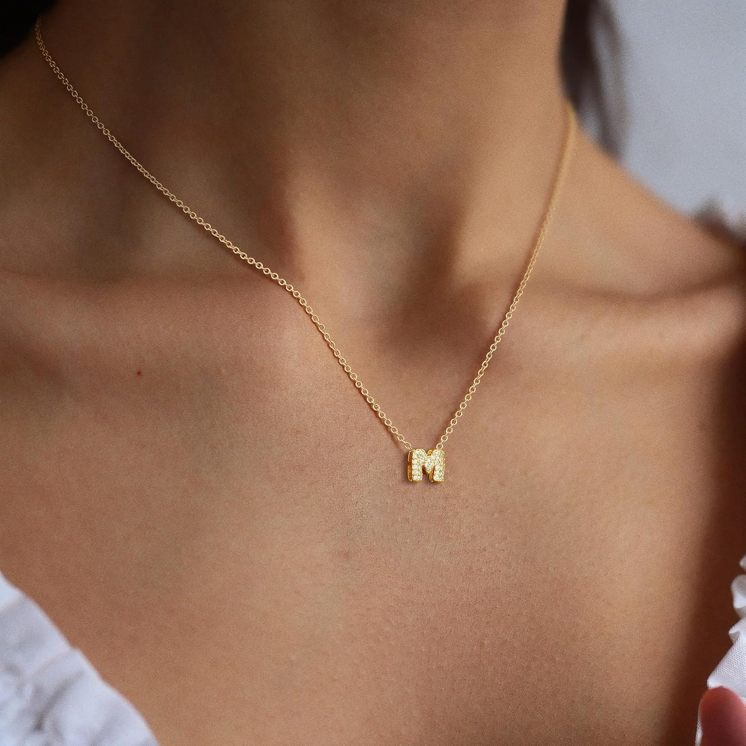 Gold Bubble Initial Necklaces for Women Dainty Small Cubic Zirconia Letter Necklace Tiny Non Tarnish Initial Pendant Monogram Choker Name Necklace Personalized Gift Trendy Jewelry - Image 8