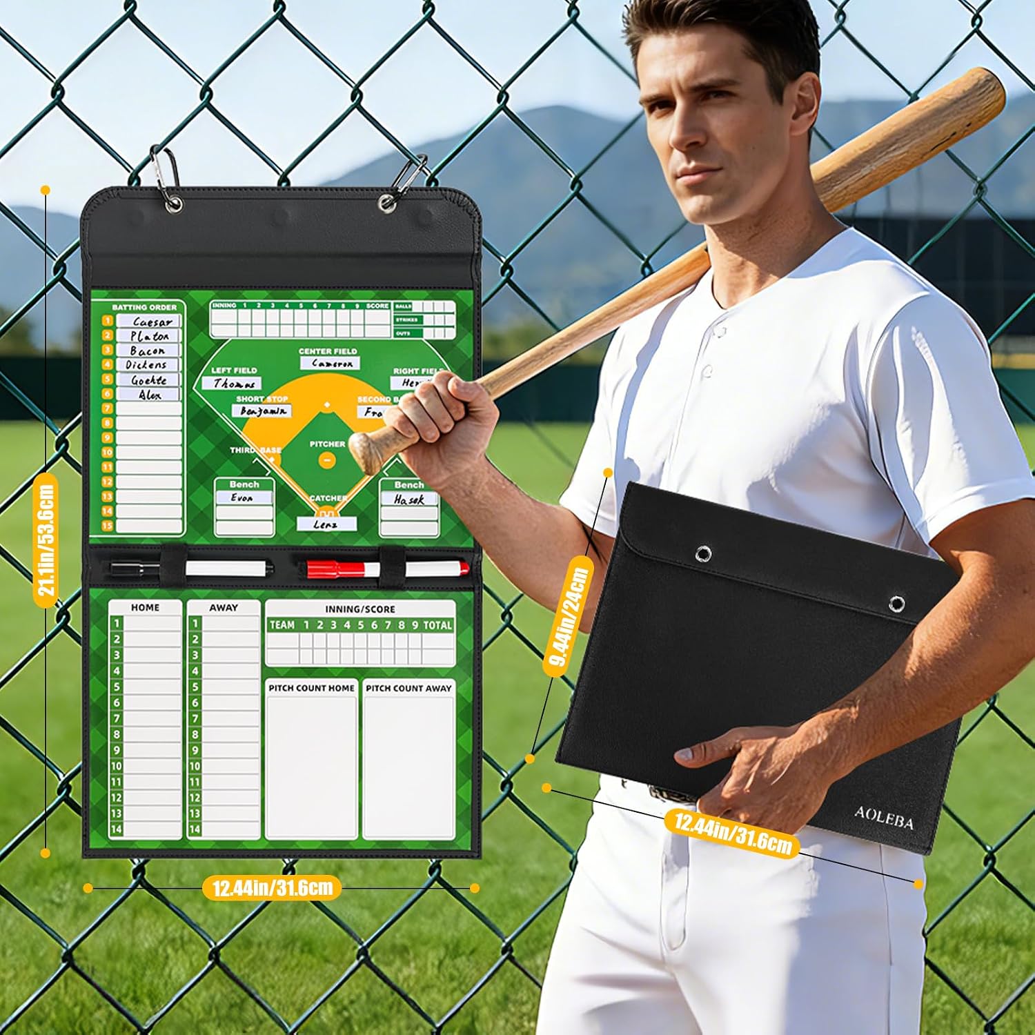 AOLEBA Baseball Lineup Board for Dugout,Dry Erase Magnetic Metal Baseball Clipboard for Coaches