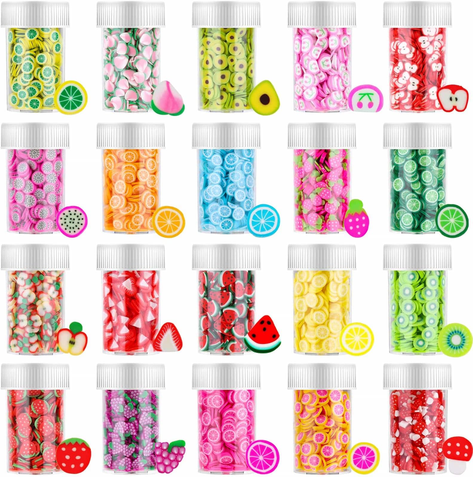 16000 Pcs Fruit Nail Art Slices, Acejoz 20 Styles Fruit Slime Charms Fimo Slices 3D Polymer Slices for Slime, Lip Gloss Making Supplies Resin and Nail Art Decorations