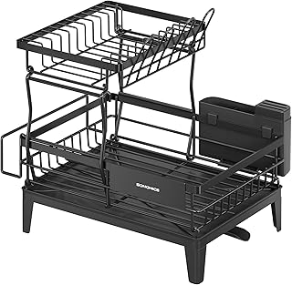 SONGMICS Escurreplatos, Escurridor para Encimera de Cocina de 2 Niveles, Giratorio 360° y Extensible, con Soporte para C...