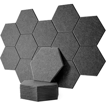 Pack of 12 Acoustic Panels 30 x 26 x 1 cm Hexagon Acoustic Absorber Sound Insulation Panels Wall for Sound Studio Office Studio and Wall Decoration Dark Grey