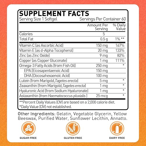 Miniatura 2 de Cápsulas blandas para el cuidado de los ojos, luteína, zeaxantina, astaxantina, ácido hialurónico, Omega 3 (EPA, DHA), zinc, cobre, vitamina C y E,