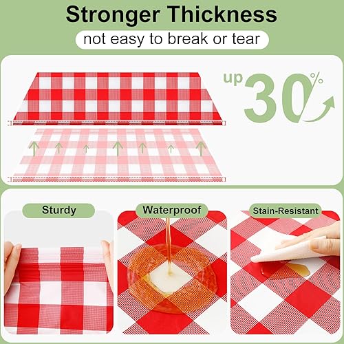 Miniatura 3 de Smiry Paquete de 3 manteles desechables a cuadros, mantel de plástico impermeable de 54 x 108 pulgadas, manteles rectangulares a cuadros rojos y