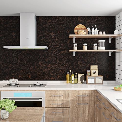 Miniatura 5 de Livelynine Papel tapiz de color negro y cobre para despegar y pegar para cocina, pared, sala de estar, papel tapiz de pared de hormigón antiguo de