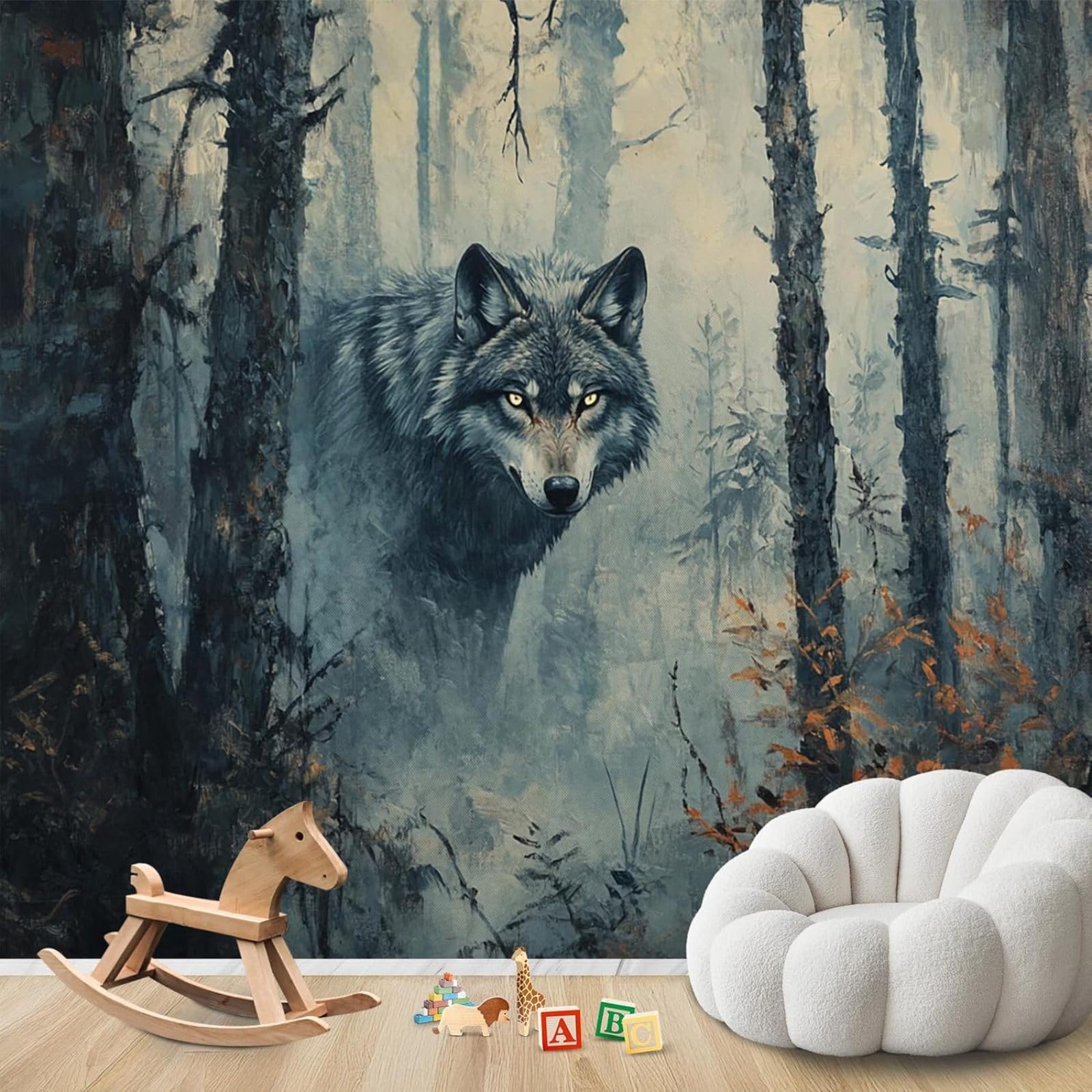Hgjdjhnf 3D Mural Photo Mural - Wallpaper Forest Wolf Mist Forest Grey Wolf Modern Wall Living Room Bedroom Children's Room Wall Decoration Motif,350Cmx256cm Poster - Wall Sticker - Frameless Picture