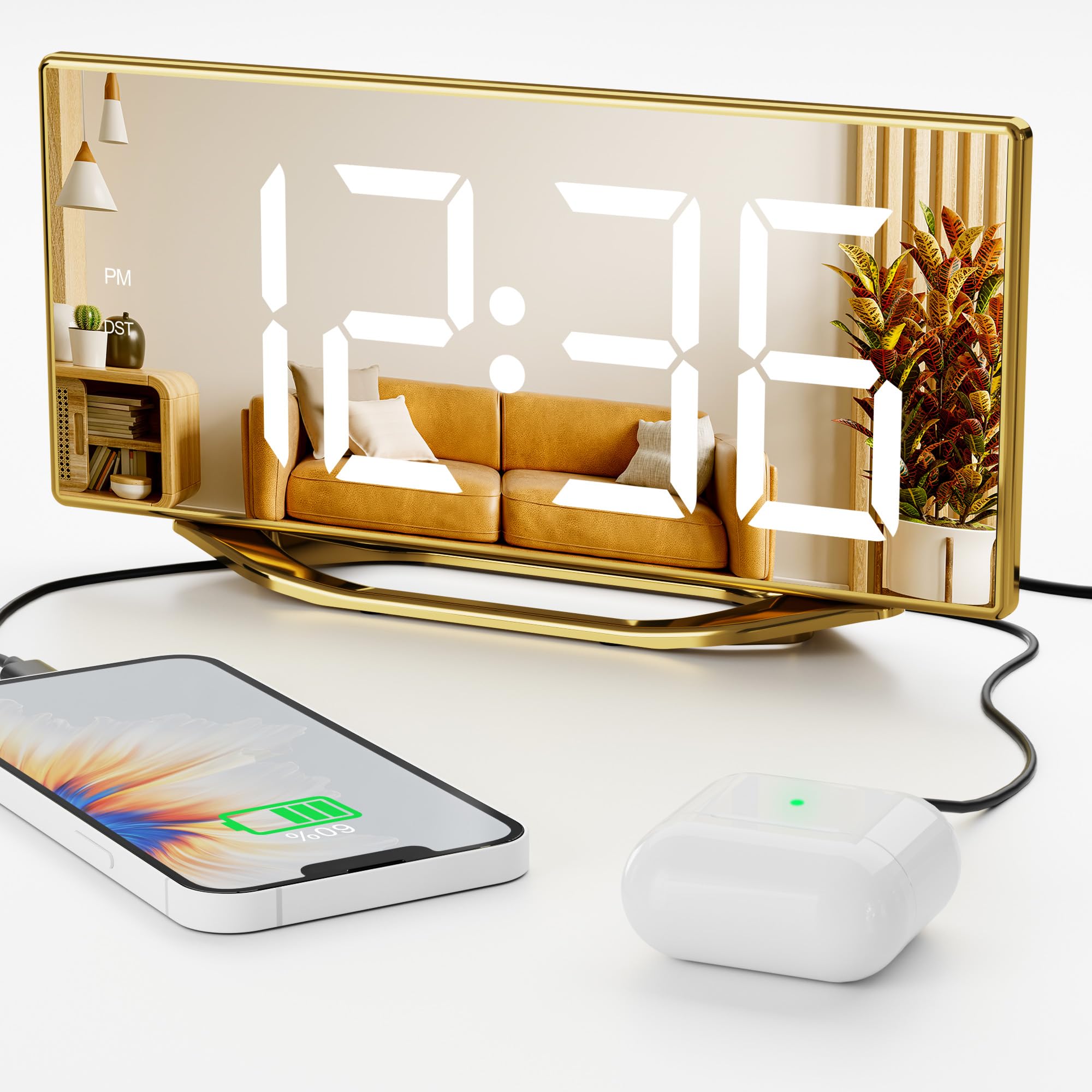 Roxicosly Alarm Clocks for Bedrooms, 8.7" LED Digital Clock Large Display Dual Alarms Clock with 2 USB Charging Port, 7 Dimmer, Battery Backup, 12/24 & DST, Plug in Bedside Clock for Desk Home Office