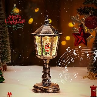 Weihnachts Schneekugel Laterne mit Musik, Schneelaterne Weihnachtskerze Vintage Weihnachten Wasser glitzernde Verschneiter Globus Nachtlicht, USB und batteriebetrieben Schneekugel Dekoration