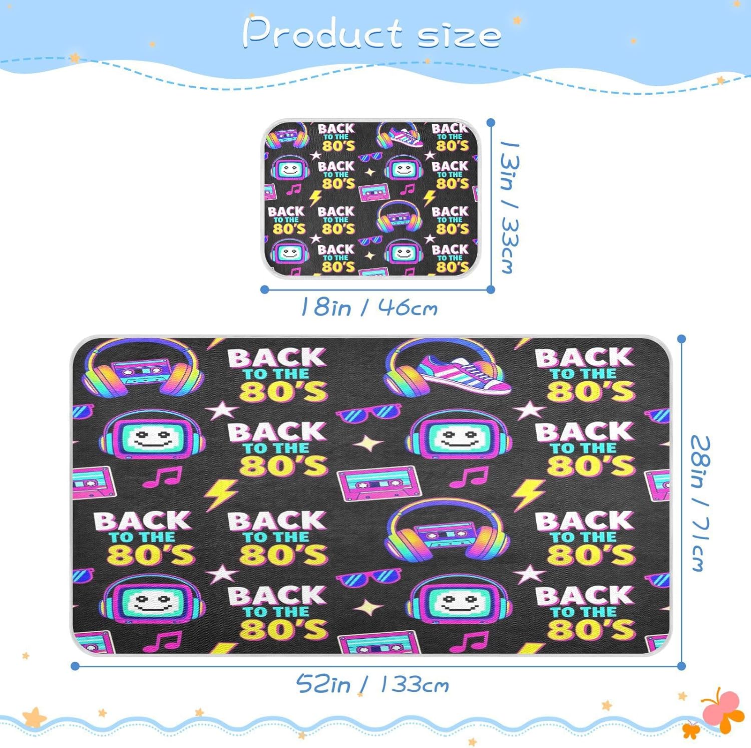 Cooling Baby Waterproof Mattress 28" x 52" Washable I'm Back to 80's Black Pee Pads for Kids, Adult