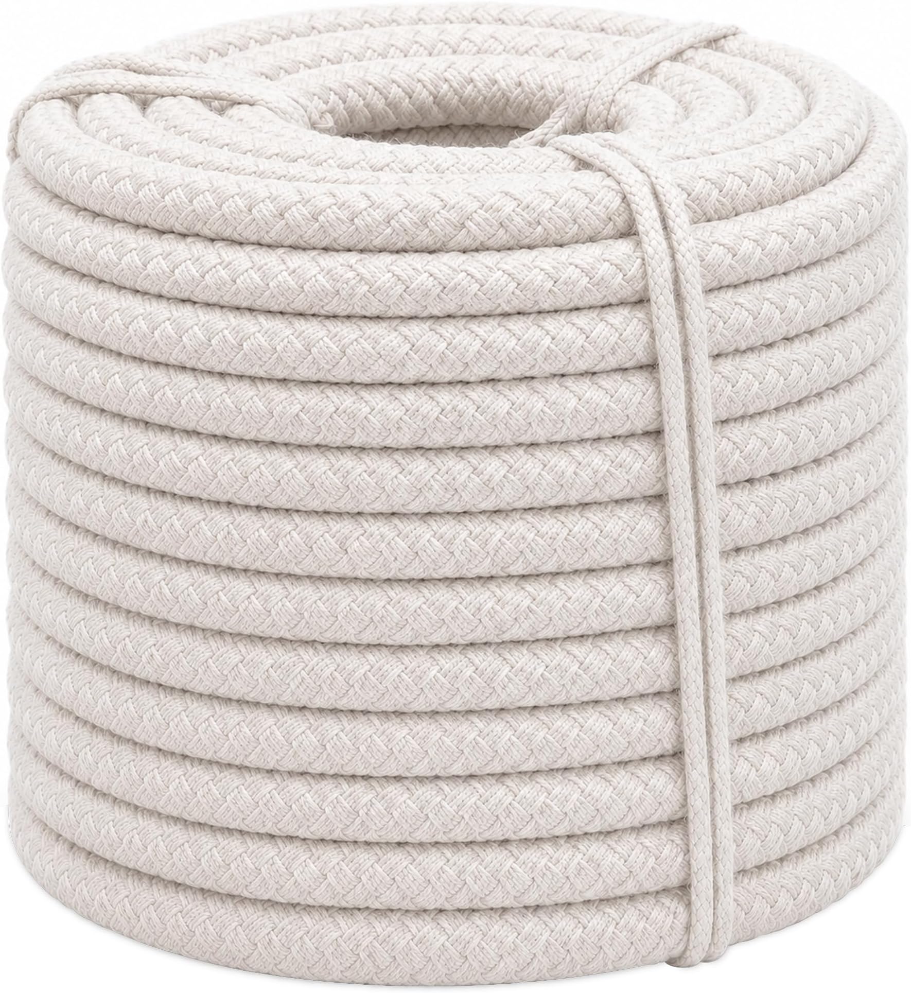 Braided White Cotton Rope (1/2 inch x 100 ft) Natural Soft Utility Rope