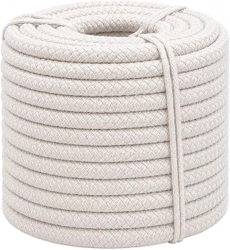Braided White Cotton Rope 3/4 inch x 50 ft Natural Soft Utility Rope