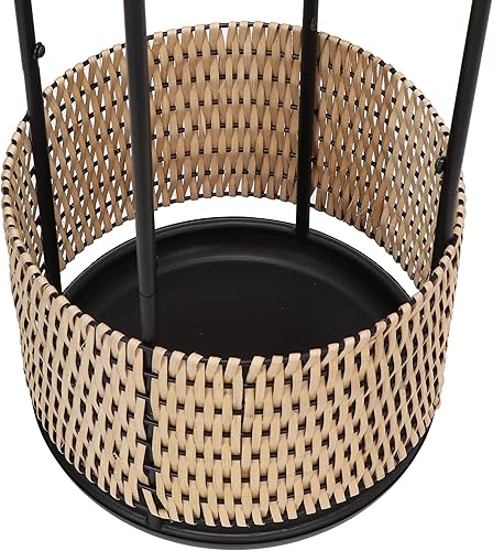 Miniatura 5 de Spotisan Mesa auxiliar redonda pequeña  Mesa auxiliar con tapa de madera con almacenamiento práctico para artículos del hogar hecha con ratán