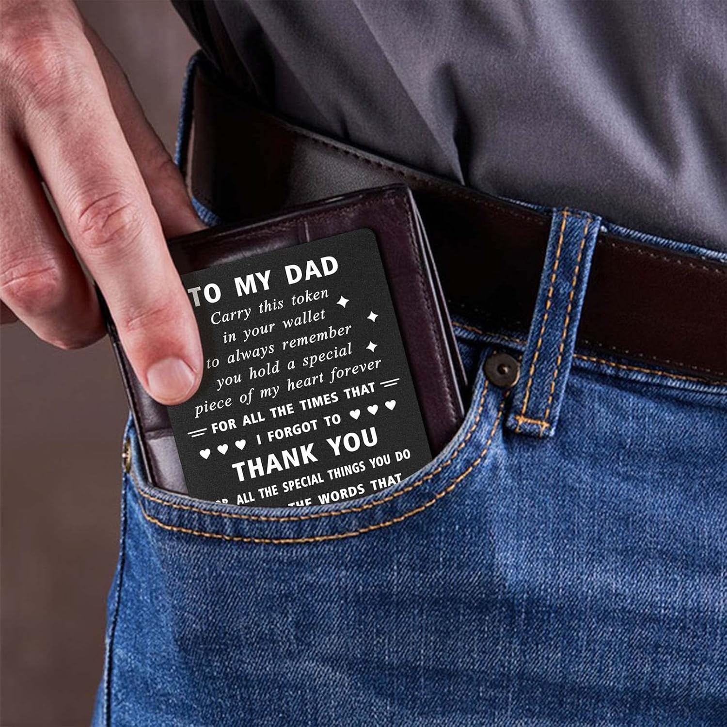 ENGZHI Dad Christmas Card from Daughter, Thank You I Love You Daddy Birthday Cards, Dad Fathers Day Gift Ideas, Metal Engraved Wallet Card - Image 4