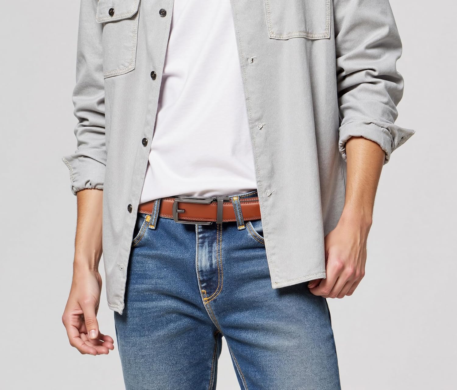 Founders & C Mens Ratchet Belt Leather Click 1 1/4" with Slide Buckle, Casual Dress Belt Adjustable - Image 3