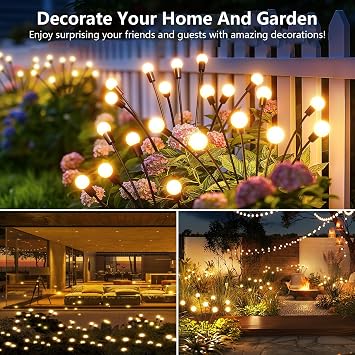 Güneş Ateşböceği Işıkları, 4'lü Paket 40 LED Solar Bahçe Işıkları, Güneş Enerjili Sallanan Bahçe Lambaları IP65 Su Geçirmez, Dış Mekan Gümrükleme için Güneş Işıkları Yard Peyzaj Yolu Veranda