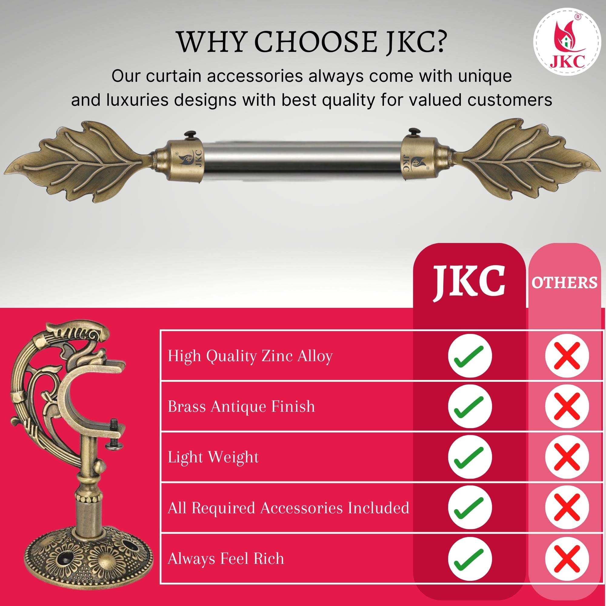JKC Antique Look Zinc Alloy Leaf Curtain Brackets and Holders - Curtain Bracket Set with Curtain Knobs and Rod End Cap, Ideal Curtain Knob Solution - Bracket 12 Holder 12 2