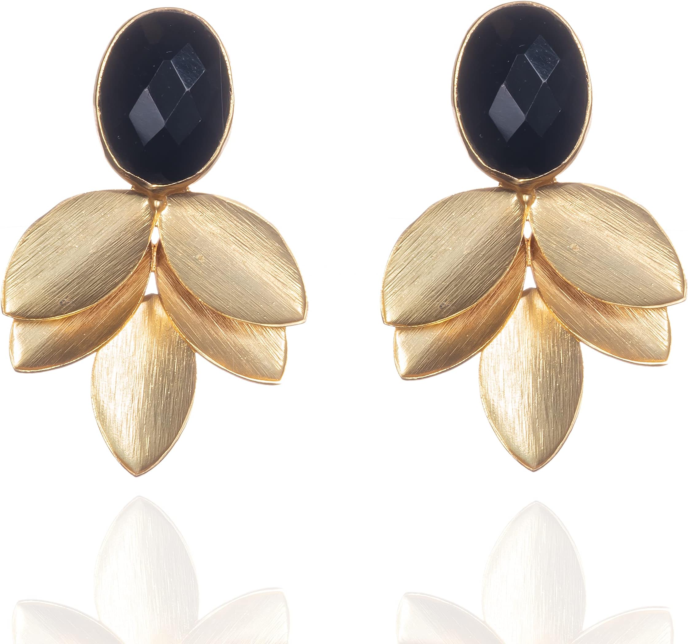 Zavana Large Gold Statement Earrings for Women with Natural Gemstones, Gold Dangle Earrings for Women with Natural Stones, Handmade Bohemian Chandelier Earrings for Women, Costume Jewelry for Women