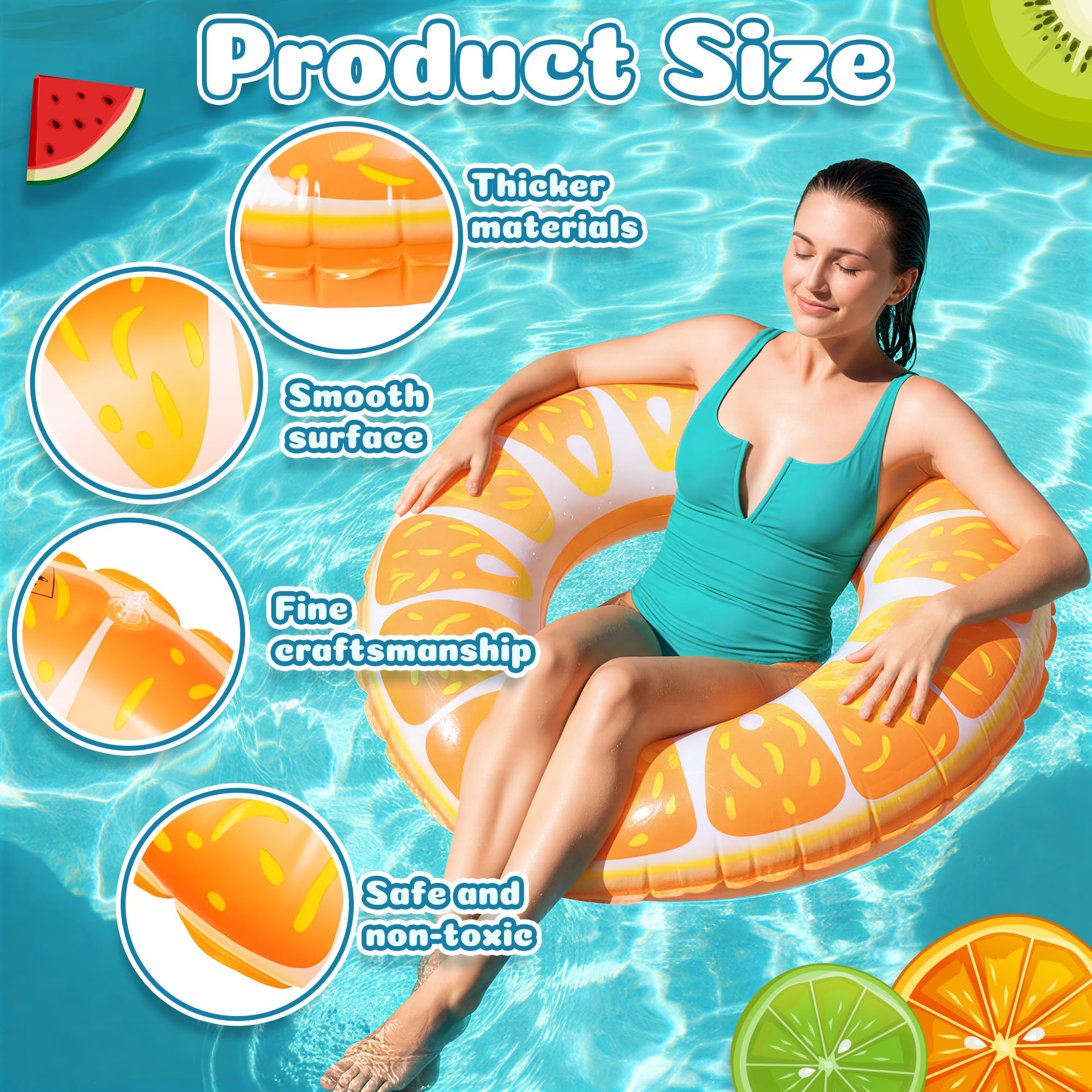 YINGENIVA Pool Inflatables Swimming Rings Fruit Swim Tubes for Adults Watermelon Beach Ball 4 Fruits Beach Swimming Summer Party Toys Pool Floats for Kids and Adults - Image 4