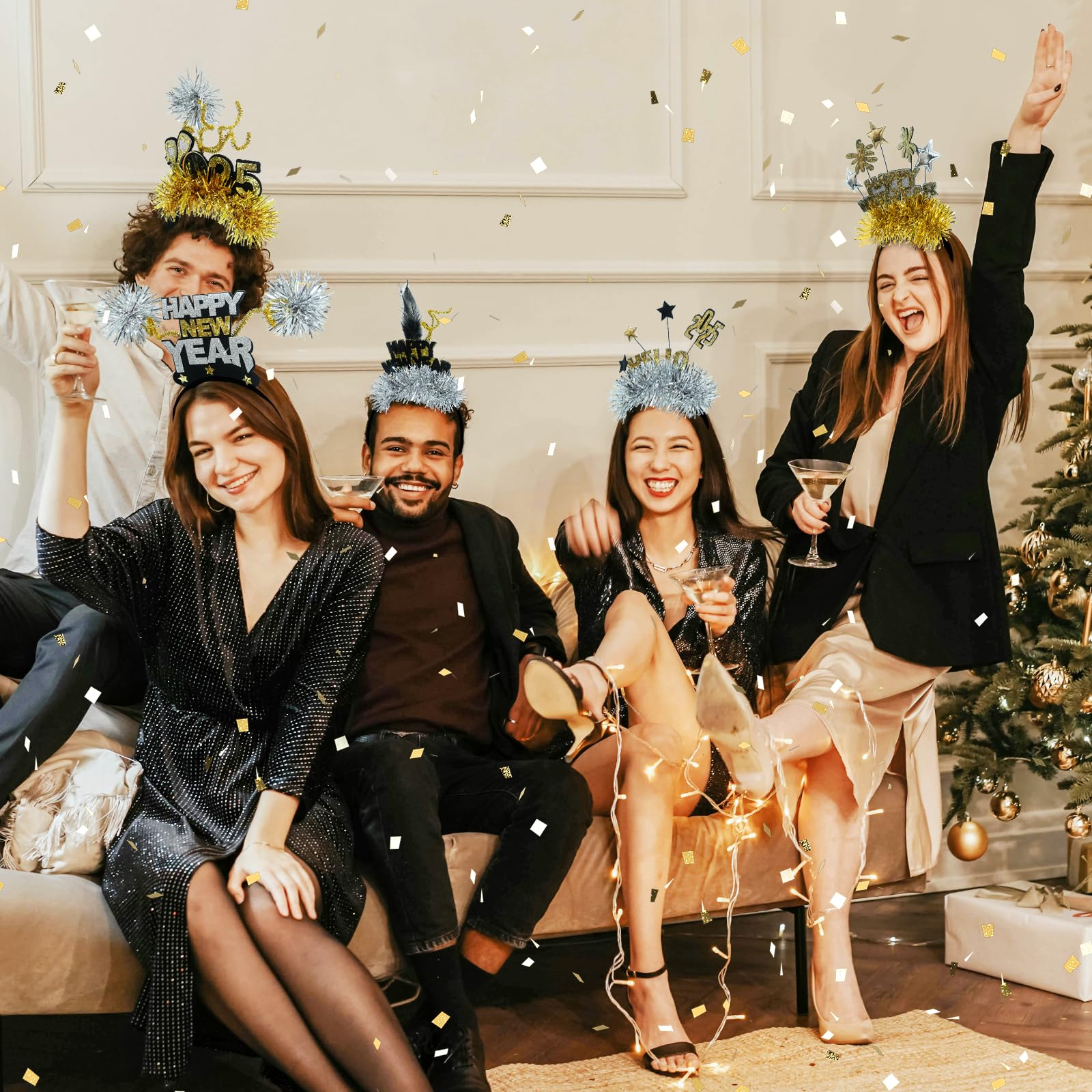 Mega-L New Year Headband - 10pcs Glitter Party Favors & Photo Booth Props for Adult Women 2025