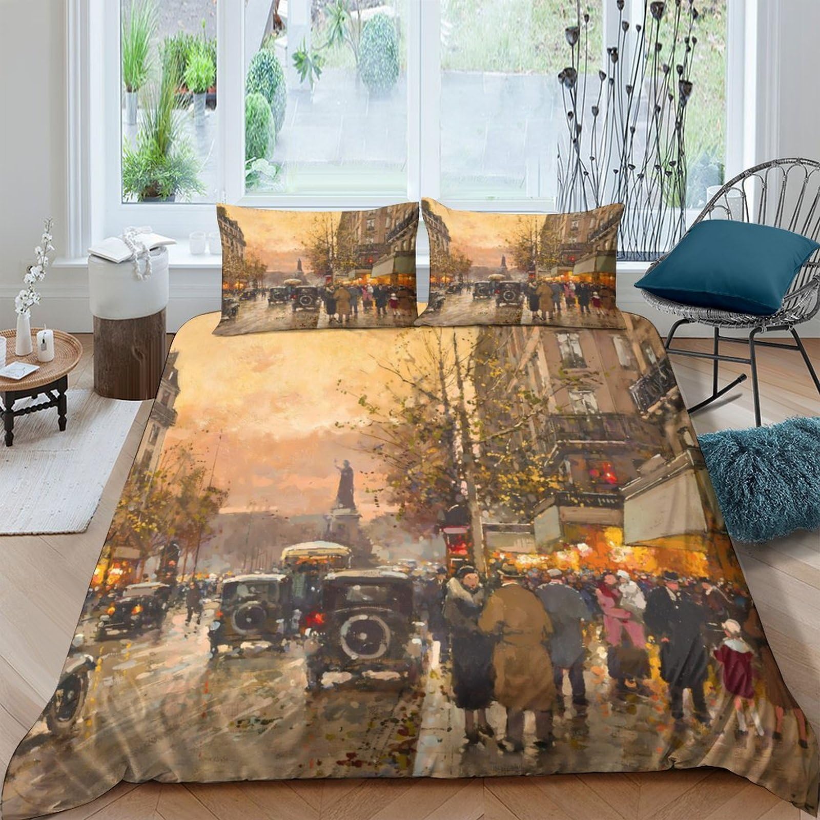 Ctjqhvkz Style-3 3D Printed Vintage Cityscape Fitted Sheet Microfiber Soft Art Deco Street Bed Cover For Bedroom Guestroom Decor Single（135X200cm）