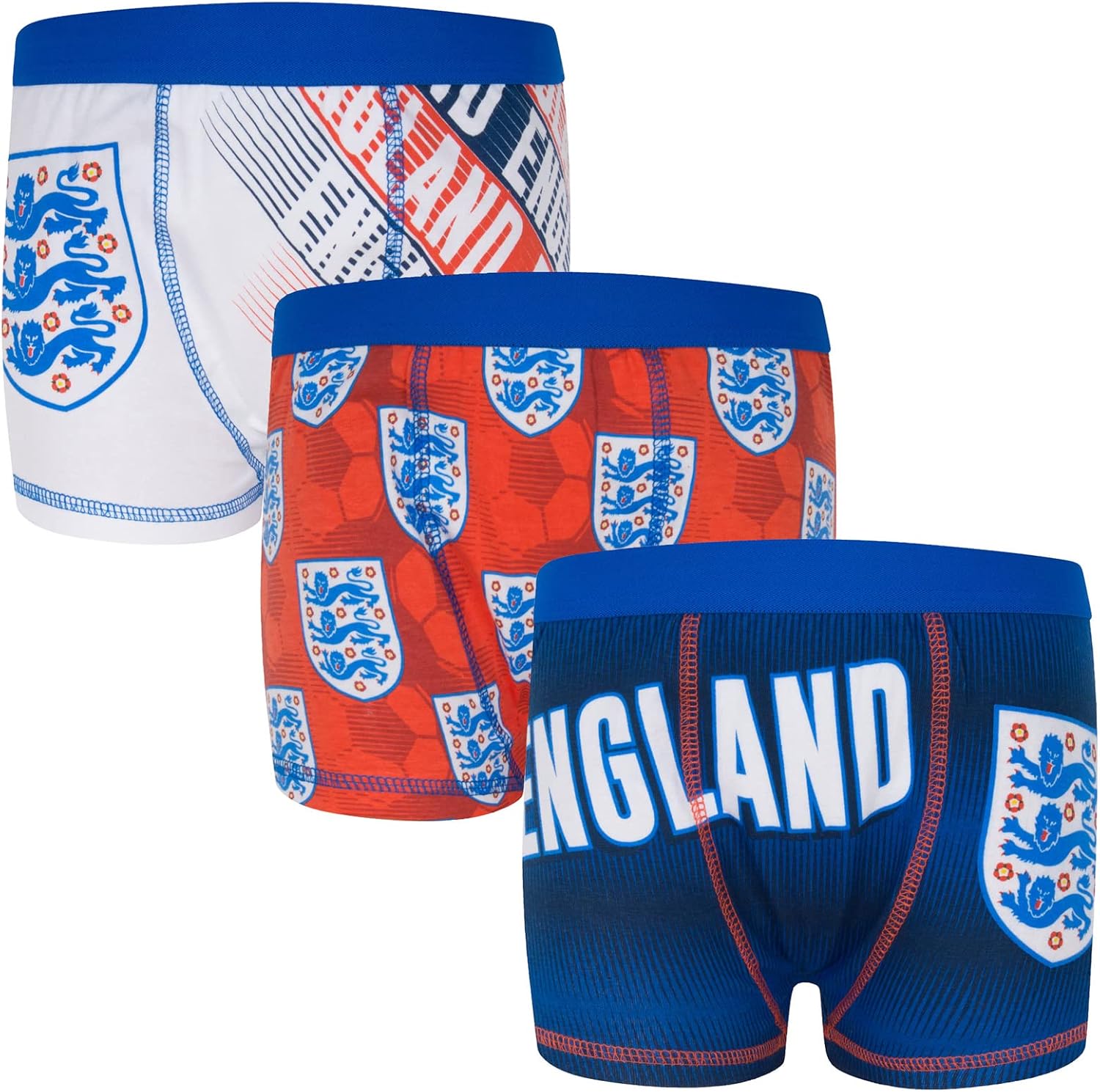 England Boys Boxer Shorts 3 Pack Crest Kids OFFICIAL Soccer Gift