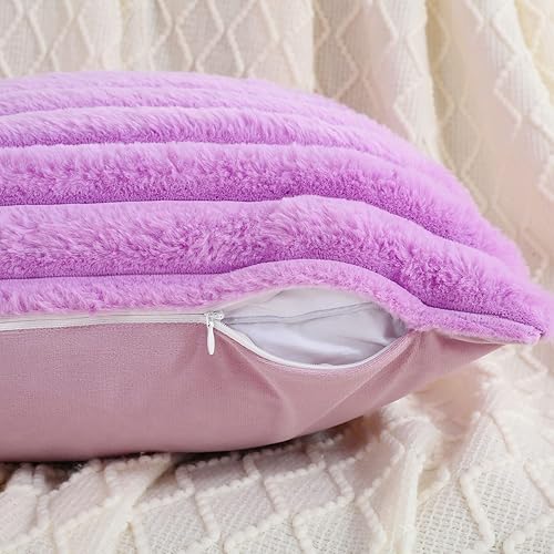 Miniatura 86 de FUTEI - Juego de 2 fundas de almohada decorativas con rayas de color naranja, 20 x 20 pulgadas, cuadradas y primaverales, piel sintética de conejo