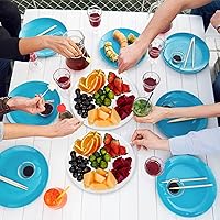 Vista 5 de Paquete de 12 bandejas redondas de plástico para verduras con tapa, bandeja de frutas, contenedor de 6 compartimentos divididos, bandeja para servir