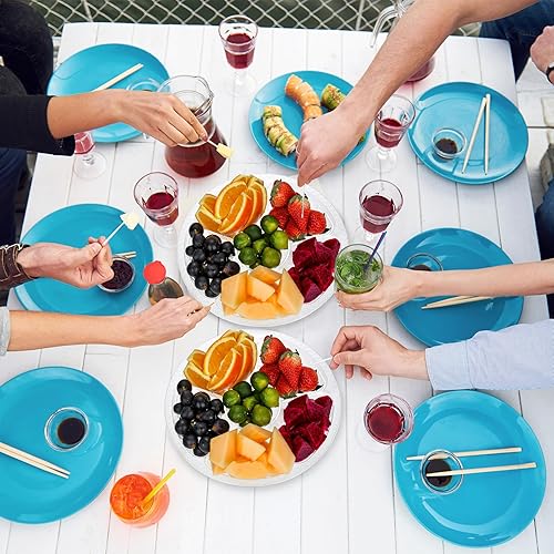 Miniatura 5 de Paquete de 12 bandejas redondas de plástico para verduras con tapa, bandeja de frutas, 6 compartimentos divididos, bandeja de inmersión para servir