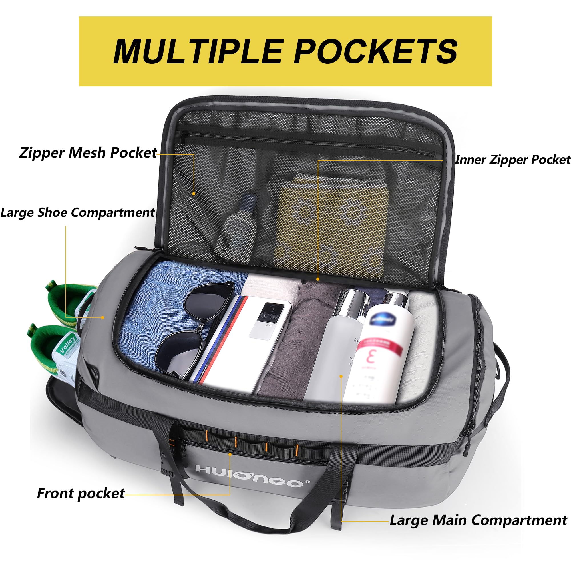 Hulongo Borsone da Viaggio Grande Zaino Sacca Sportiva 35L Borsa da Palestra Donna e Uomo con Scomparto per le Scarpe e Tracolla 3-In-1