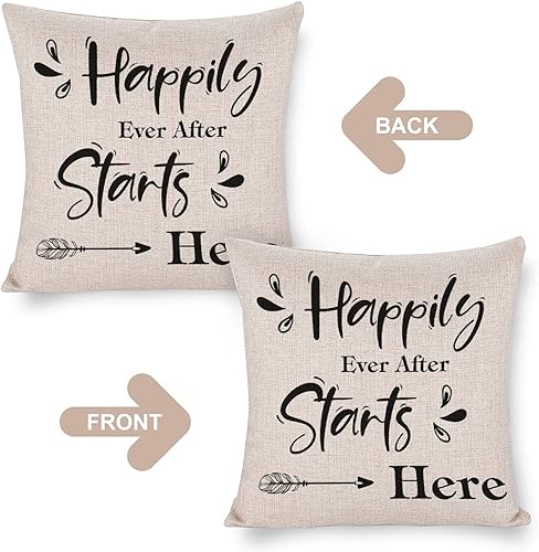 Miniatura 5 de Happily Ever After Starts Here - Funda de cojín para cama o sala de estar, 20 x 20 pulgadas