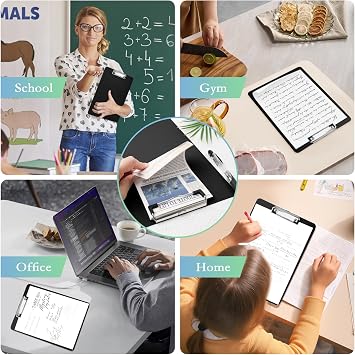 4 Pcs Clipboard A4 Plastic Clip Boards with Metal Clip and Hidden Hook