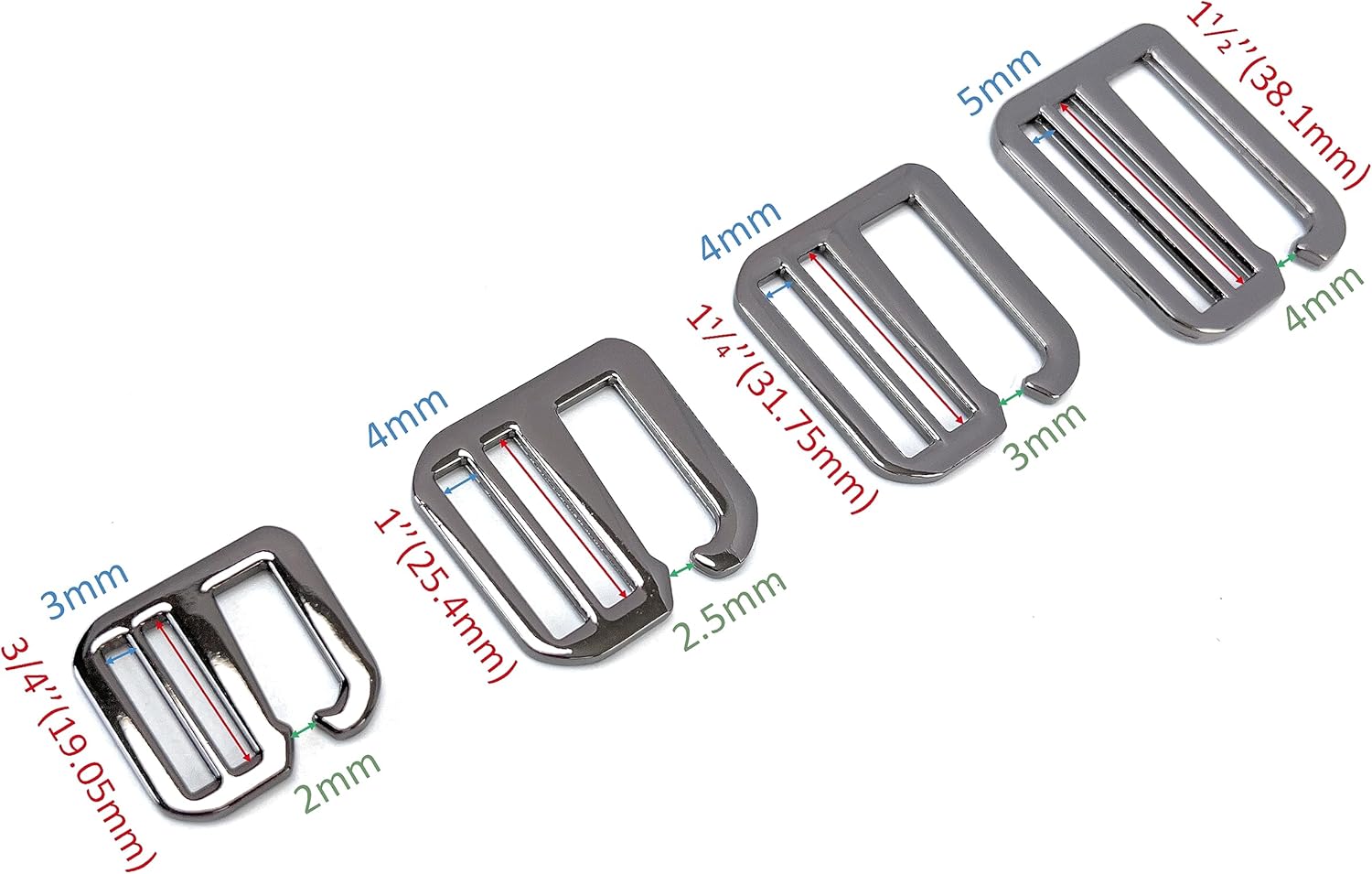 10 Pcs Heavy Duty Metal G Hooks Flat Tri-glide Hook Sildes Adjustable Fastener Belt Buckle for Strap Webbing - Image 2